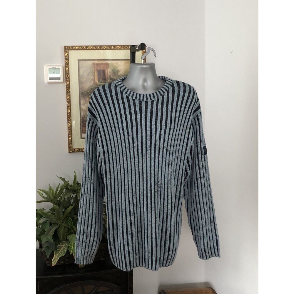SouthPole Sweater Mens Large Black White Stripe knit Long Sleeve hip hop